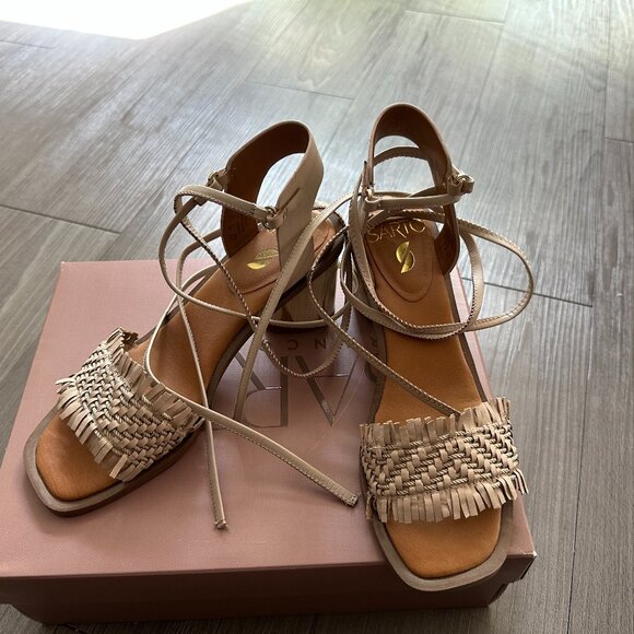 Franco Sarto A-Rina Block Heel Sandals – Bone Leather, Size 6M - Picture 1 of 9